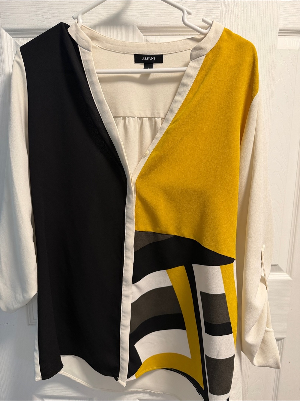 Alfani Mustard, Black & Cream Colorblock V-Neck Blouse